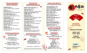Tokyo Teriyaki's menu (sushi)